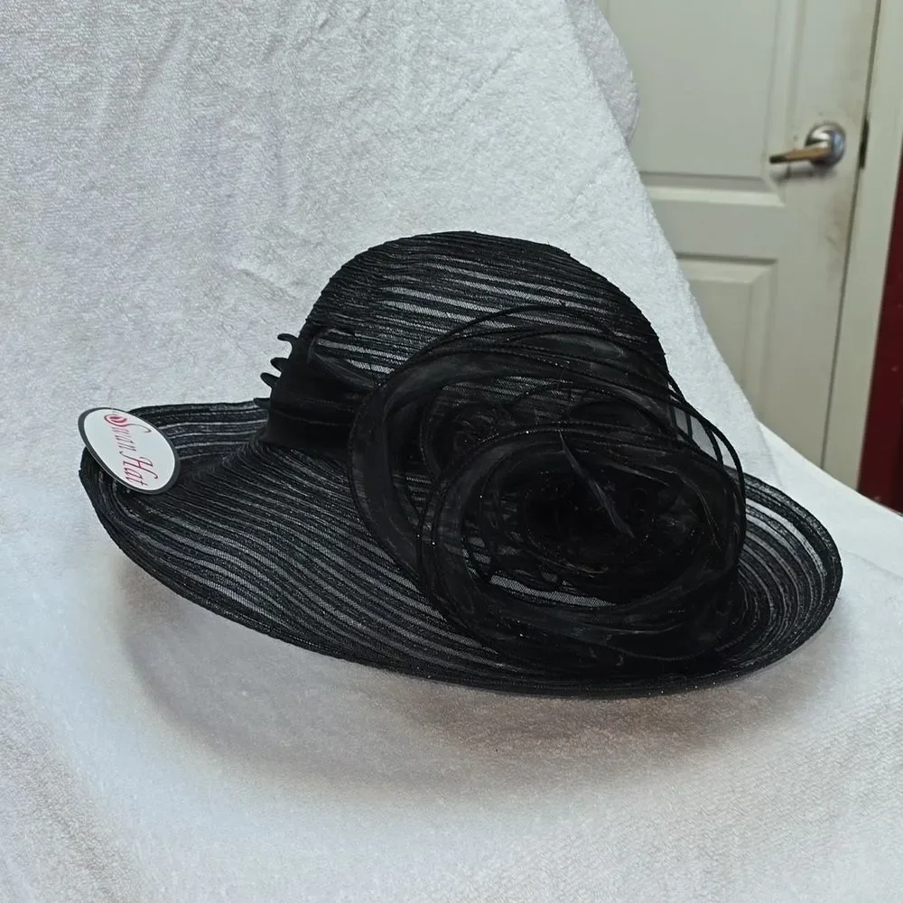 Swan Black Mesh Net Hat Preppy Church Derby Wedding NWT - Rare